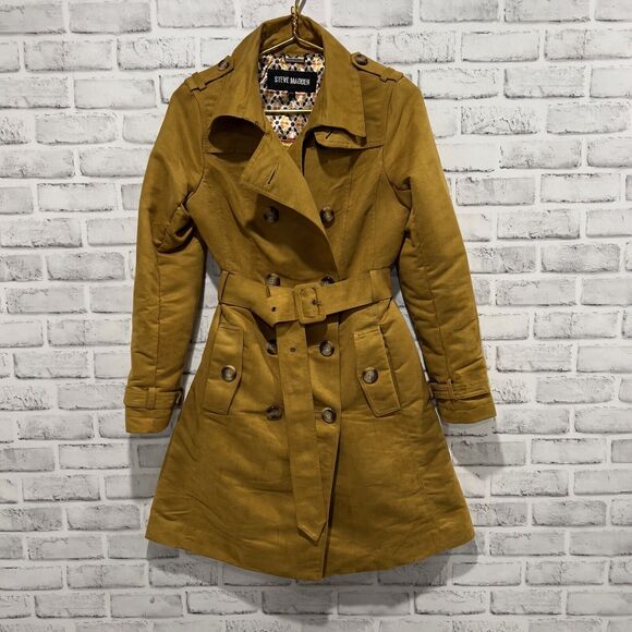 Steve Madden Women SZ S Rust Brown Double Breasted Faux Suede Trench Coat lined - Picture 9 of 12